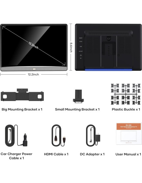 Monitor de TV para Automóvil WONNIE 13.3" 4G+64G Android 4K