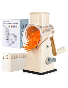 Rallador de Queso Rotativo Ziweaye 5 en 1 Blanco Acero Inoxidable
