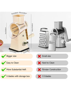 Rallador de Queso Rotativo Ziweaye 5 en 1 Blanco Acero Inoxidable 2