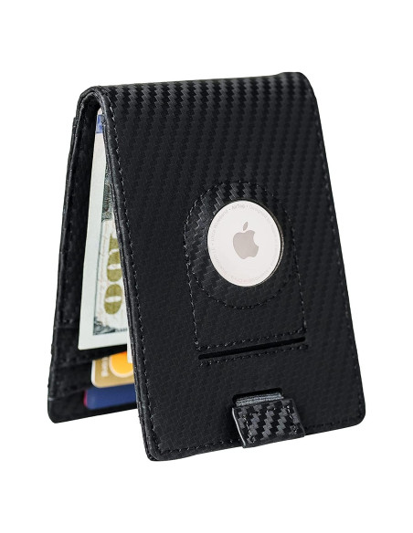 Billetera delgada Hayvenhurst AirTag - Cuero genuino negro