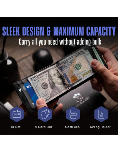 Billetera delgada Hayvenhurst AirTag - Cuero genuino negro