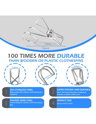 14 Clips de Acero Inoxidable 304 Kehail para Colgar Artículos