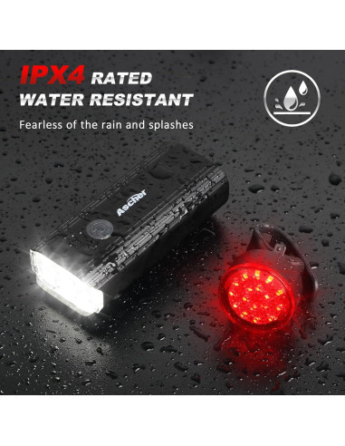 Luz de Bicicleta Ascher Recargable USB 1000 Lúmenes Delantera y Trasera