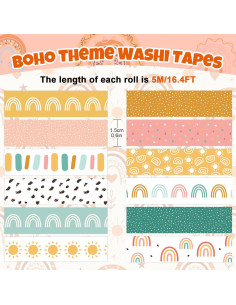 Cinta Washi Boho 12 Rollos Whaline 1.5cm x 5m Decorativa 2