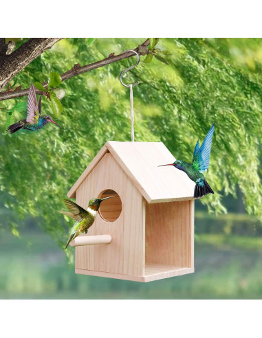 Casa de Aves de Madera Oooct 14.5x14.5x22 cm con Ventana