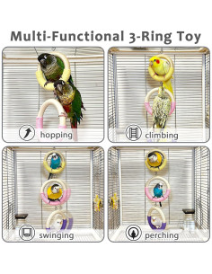Juguete para Pájaros Jevnd 3 Anillos con Percha de Madera 2