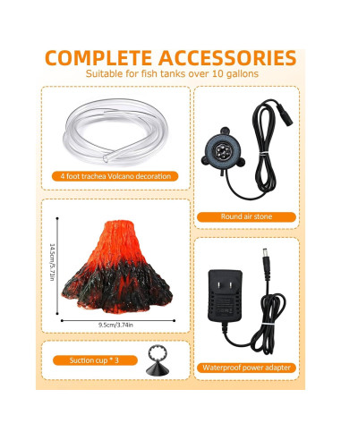Kit de Decoración de Volcán para Acuario Genérico con Luz