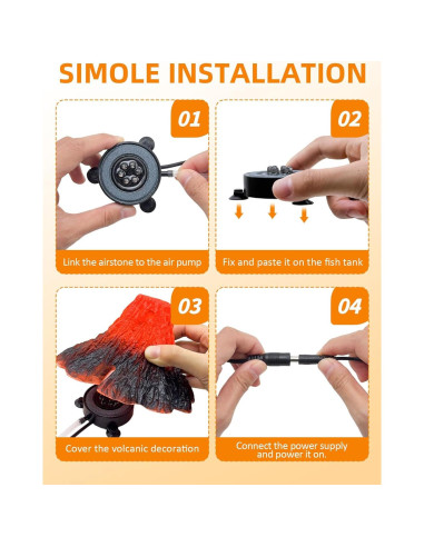 Kit de Decoración de Volcán para Acuario Genérico con Luz