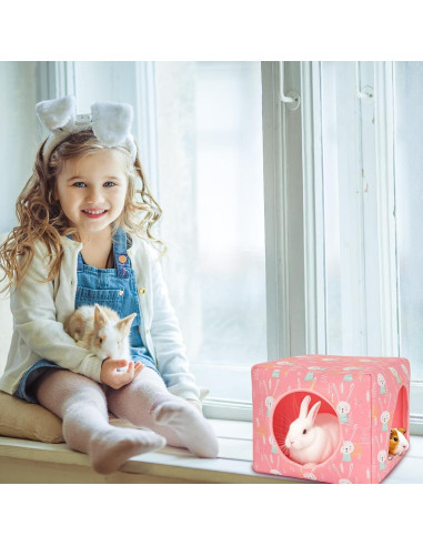 Refugio para Cobayas UPINS 25x25cm Casa Lavable Rosa