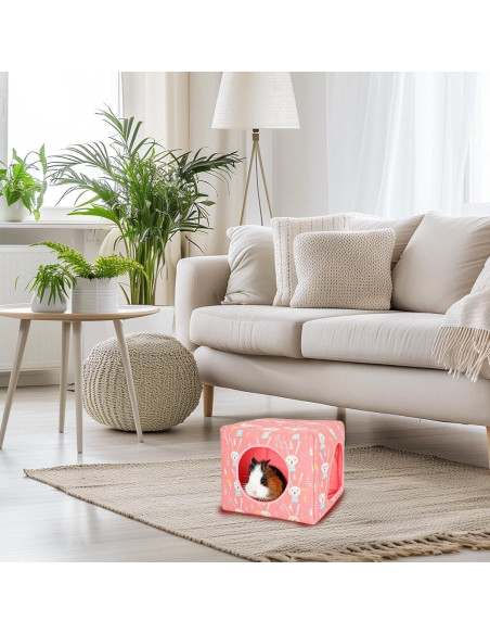 Refugio para Cobayas UPINS 25x25cm Casa Lavable Rosa