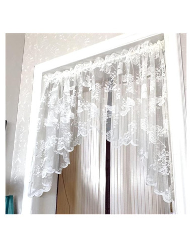 Cortina Valance Sheer Bordado Floral 82x35cm NewWPKIRA