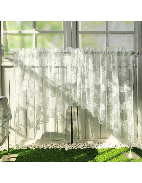 Cortina Valance Sheer Bordado Floral 82x35cm NewWPKIRA