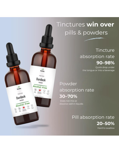 Tintura de raíz de bardana Herbity 50 ml - Sin alcohol, vegano
