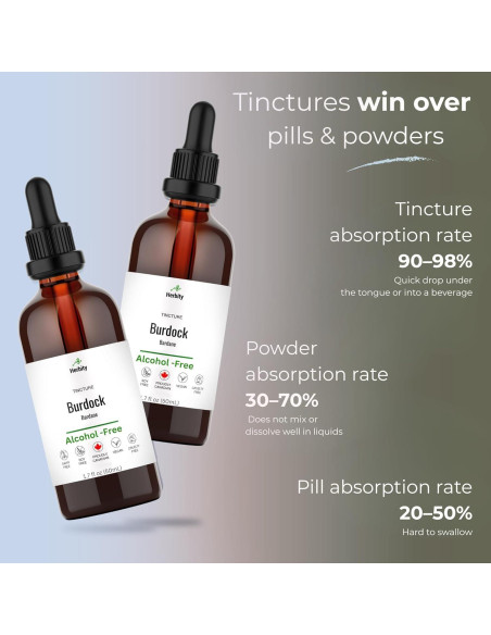 Tintura de raíz de bardana Herbity 50 ml - Sin alcohol, vegano