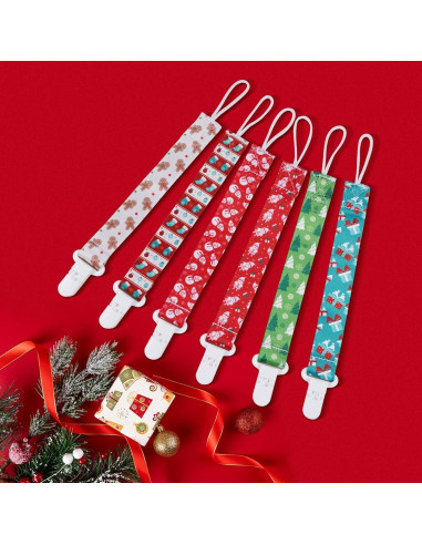 Clip de Chupete para Bebé - Set de 6 Navidad - Calidad Premium