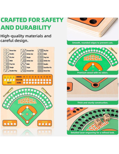Juego de Mesa de Béisbol de Madera con Dados y Canicas