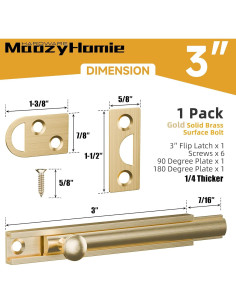 Cerradura de Tornillo Deslizante MaozyHomie 7.6 cm Dorado Cepillado 2