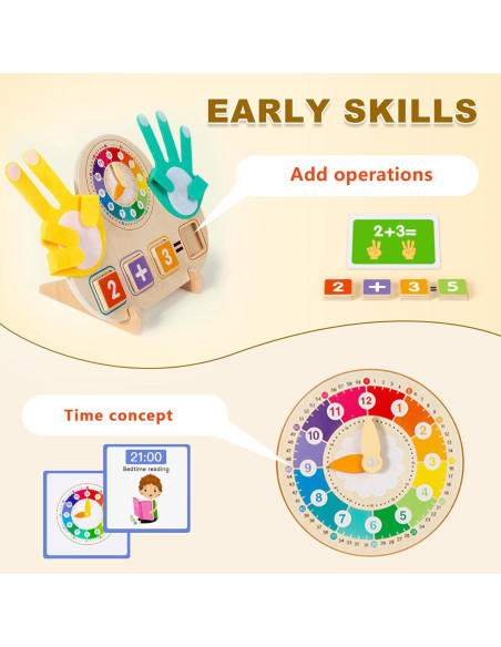 Juguetes Educativos Matemáticos 2 en 1 - Bloques y Reloj Montessori