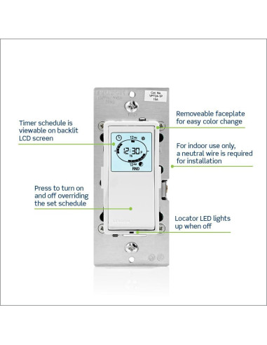 Interruptor Temporizador Programable Leviton VPT24-1PZ Blanco