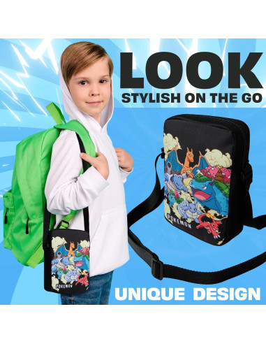 Bolsa Cruzada Pokemon para Niños y Niñas - Pikachu - 20x14cm