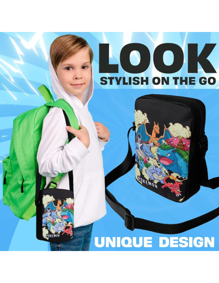 Bolsa Cruzada Pokemon para Niños y Niñas - Pikachu - 20x14cm