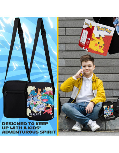 Bolsa Cruzada Pokemon para Niños y Niñas - Pikachu - 20x14cm