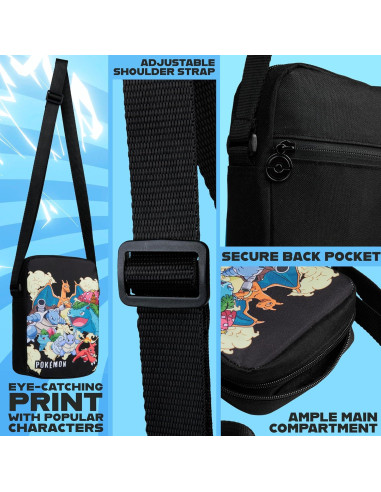 Bolsa Cruzada Pokemon para Niños y Niñas - Pikachu - 20x14cm