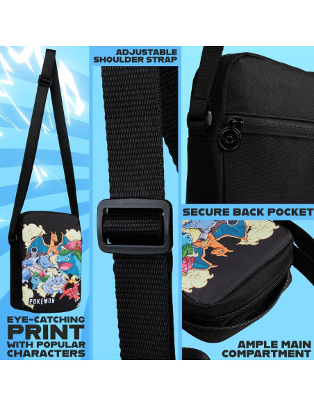 Bolsa Cruzada Pokemon para Niños y Niñas - Pikachu - 20x14cm