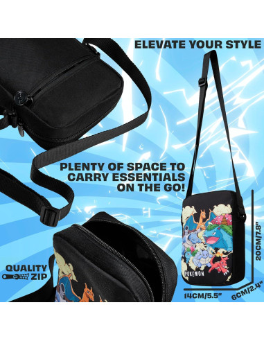 Bolsa Cruzada Pokemon para Niños y Niñas - Pikachu - 20x14cm