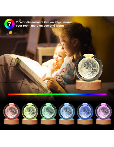 Lámpara de Noche 3D JHXLAMP 8 cm 7 Colores para Dormitorio