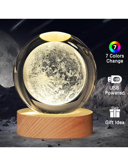 Lámpara de Noche 3D JHXLAMP 8 cm 7 Colores para Dormitorio
