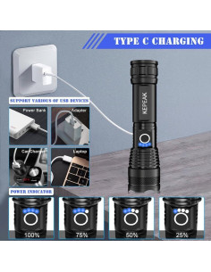 Linterna LED Recargable KEPEAK 5 Modos Impermeable 200m 2