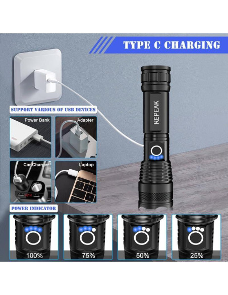 Linterna LED Recargable KEPEAK 5 Modos Impermeable 200m