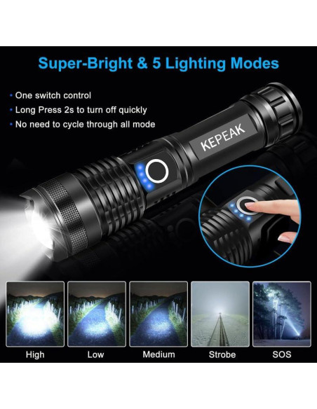 Linterna LED Recargable KEPEAK 5 Modos Impermeable 200m