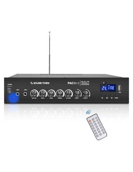 Amplificador de Potencia 60W 2 Zonas Sound Town PAC80-2 Bluetooth
