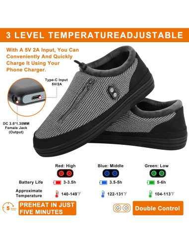 Zapatillas calefaccionadas Kamlif RTX-DR08L 5V para hombres y mujeres