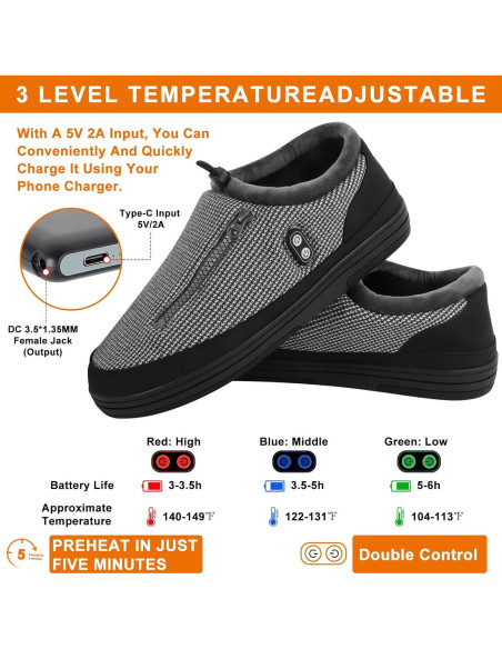 Zapatillas calefaccionadas Kamlif RTX-DR08L 5V para hombres y mujeres