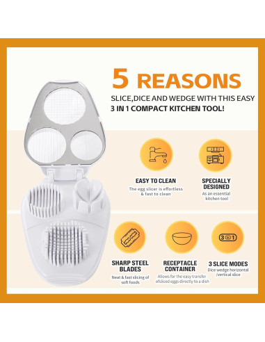 Cortador de Huevos 3 en 1 Solaceura - Acero Inoxidable, Multifuncional