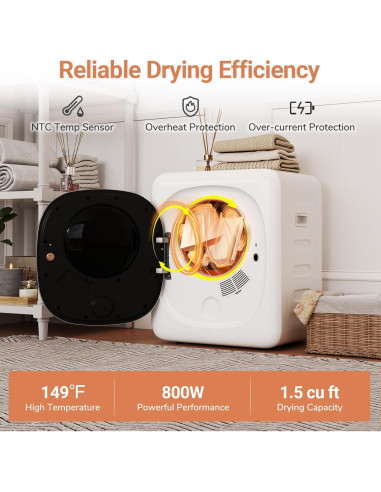 Secadora de Ropa Portátil COSTWAY 1.5 pies 800W Blanca