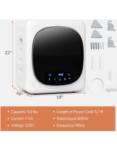 Secadora de Ropa Portátil COSTWAY 1.5 pies 800W Blanca
