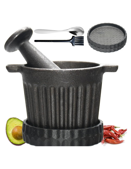 Juego de Mortero y Mano de Hierro Fundido Aurionix 3-en-1