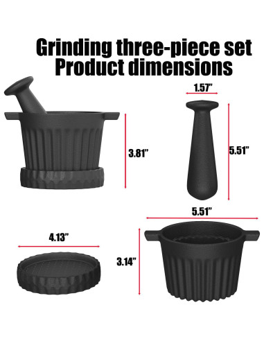 Juego de Mortero y Mano de Hierro Fundido Aurionix 3-en-1