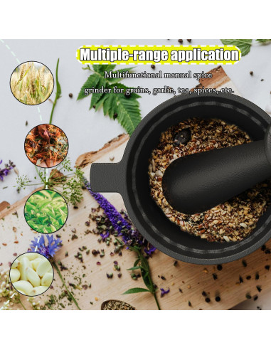 Juego de Mortero y Mano de Hierro Fundido Aurionix 3-en-1