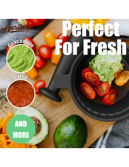 Juego de Mortero y Mano de Hierro Fundido Aurionix 3-en-1