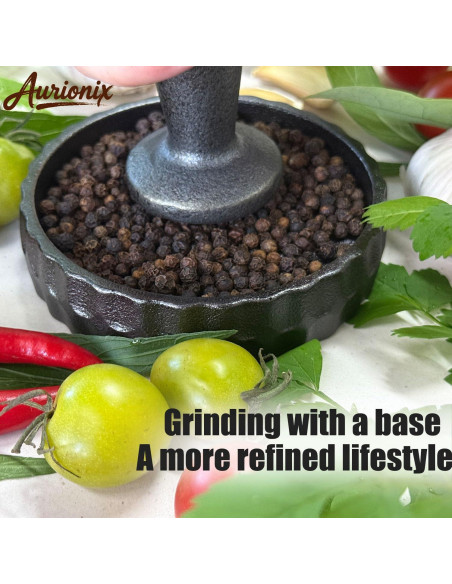 Juego de Mortero y Mano de Hierro Fundido Aurionix 3-en-1