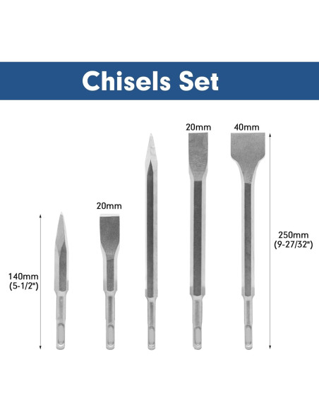Juego de 17 Piezas Brocas y Cinceles YOSIGHT SDS-Plus