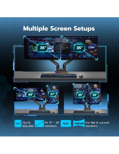 Soporte Doble para Monitor ARES WING 17-35" Negro RGB Ajustable