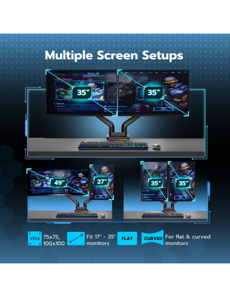 Soporte Doble para Monitor ARES WING 17-35" Negro RGB Ajustable