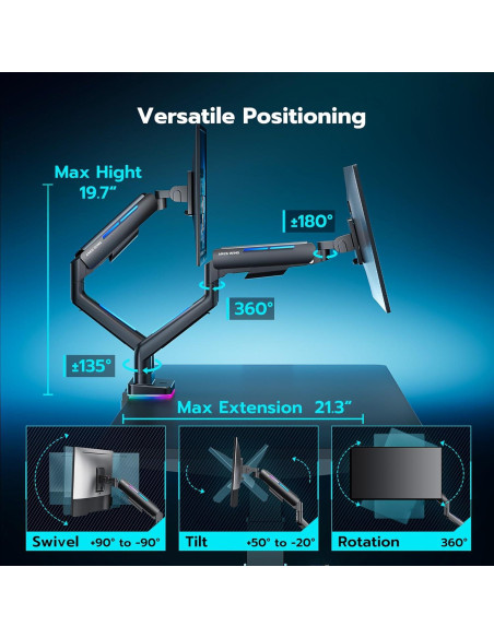 Soporte Doble para Monitor ARES WING 17-35" Negro RGB Ajustable