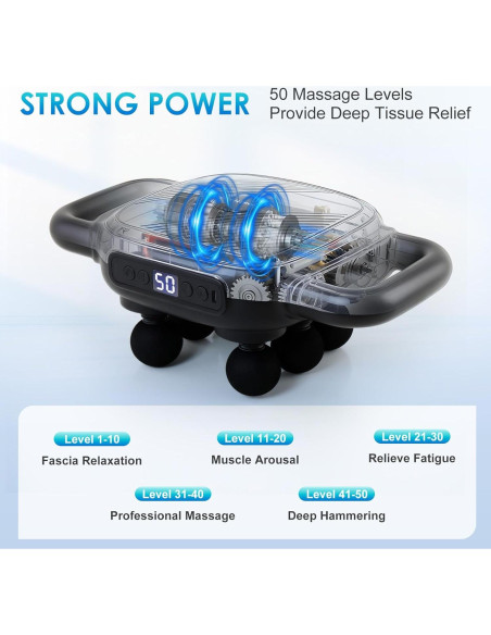 Pistola de Masaje APXPF 6 Cabezas 50 Intensidades Alivio Muscular